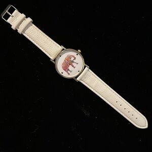 Ladies Watch Ivory Leather Band Silver Case Elephant on the Face New Battery